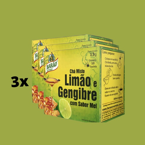 KIT C/03 CháS Misto Limão e Gengibre com Sabor Mel Barão COM 10 SAQUINHOS CADA