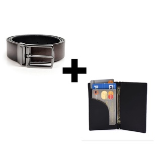 Combo Cinto Com Fivela Preto Com Carteira Slim Preta