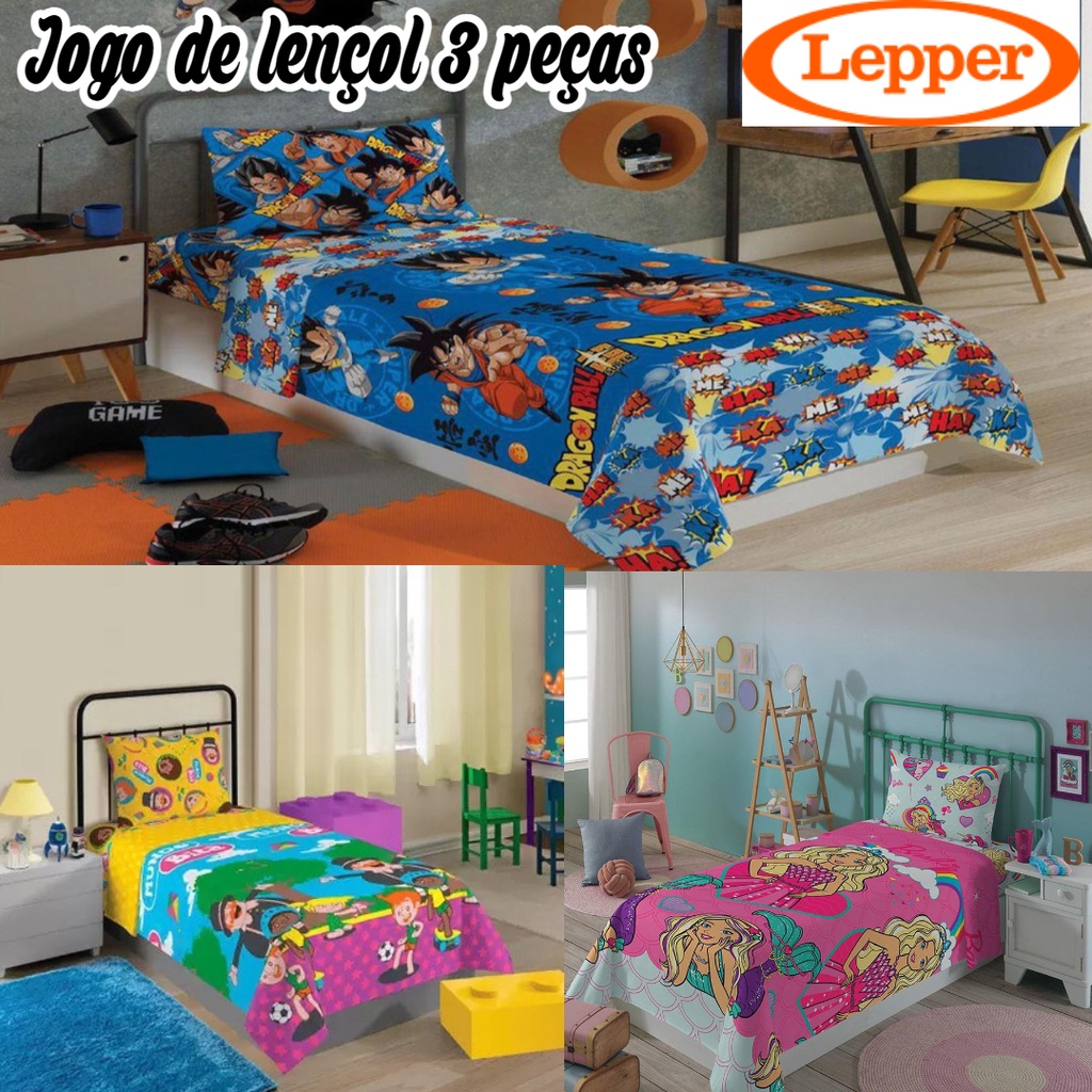 Jogo de Cama Infantil Dragon Ball | Barbie | Bita (3 Peças) Lepper - Jogo de lençol infantil solteiro - Enxoval