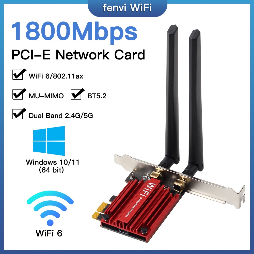 Adaptador wireless 1800mbps wifi 6 2 4g 5g dual band pci express