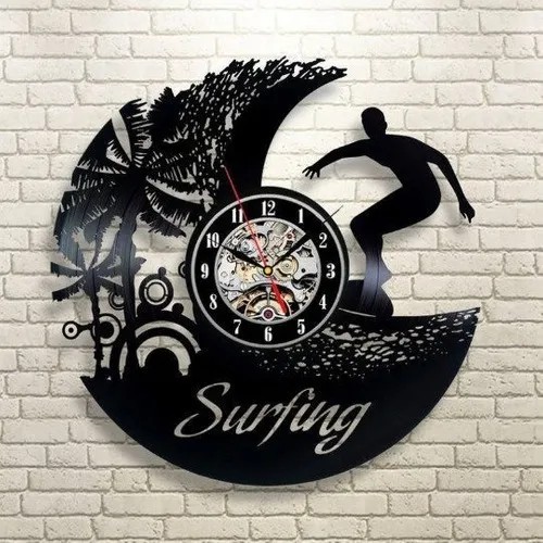 Surfista Surf - Relógio Disco De Vinil Decoração