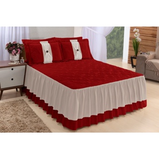 Colcha Casal Queen Kit Bordada 2,70 X 2,60 Vermelho Cama Box em Oferta na Shopee