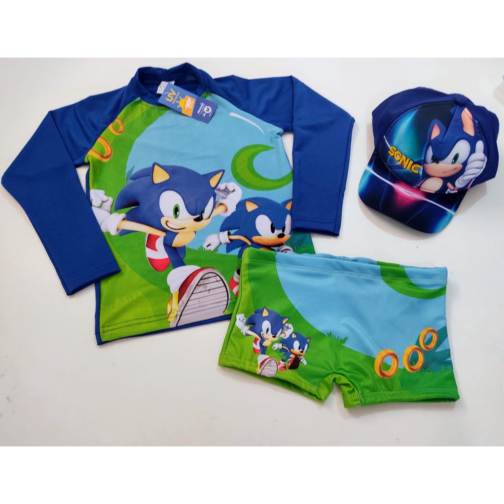 Kit Sunga Infantil + Blusa com Proteção Solar Infantil + Boné Blusa proteção Solar Masculina Infantil para Praia