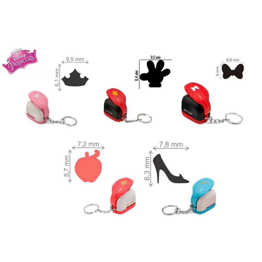 Mini Furador Scrapbook Para Papel Chaveiro Desenho Decorativo Princesas Disney/ Minnie/ Mickey Mouse