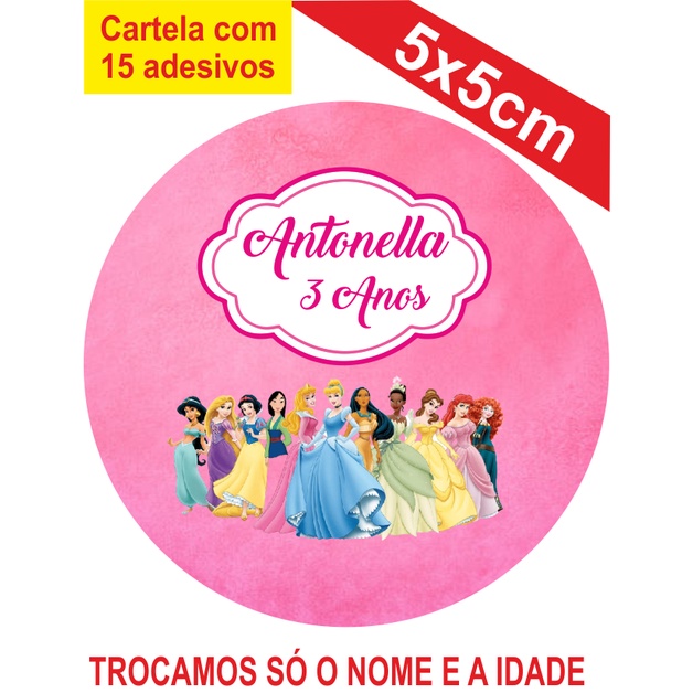 Adesivos Princesas Personalizados 5x5cm Festa Aniversário Lembrancinha