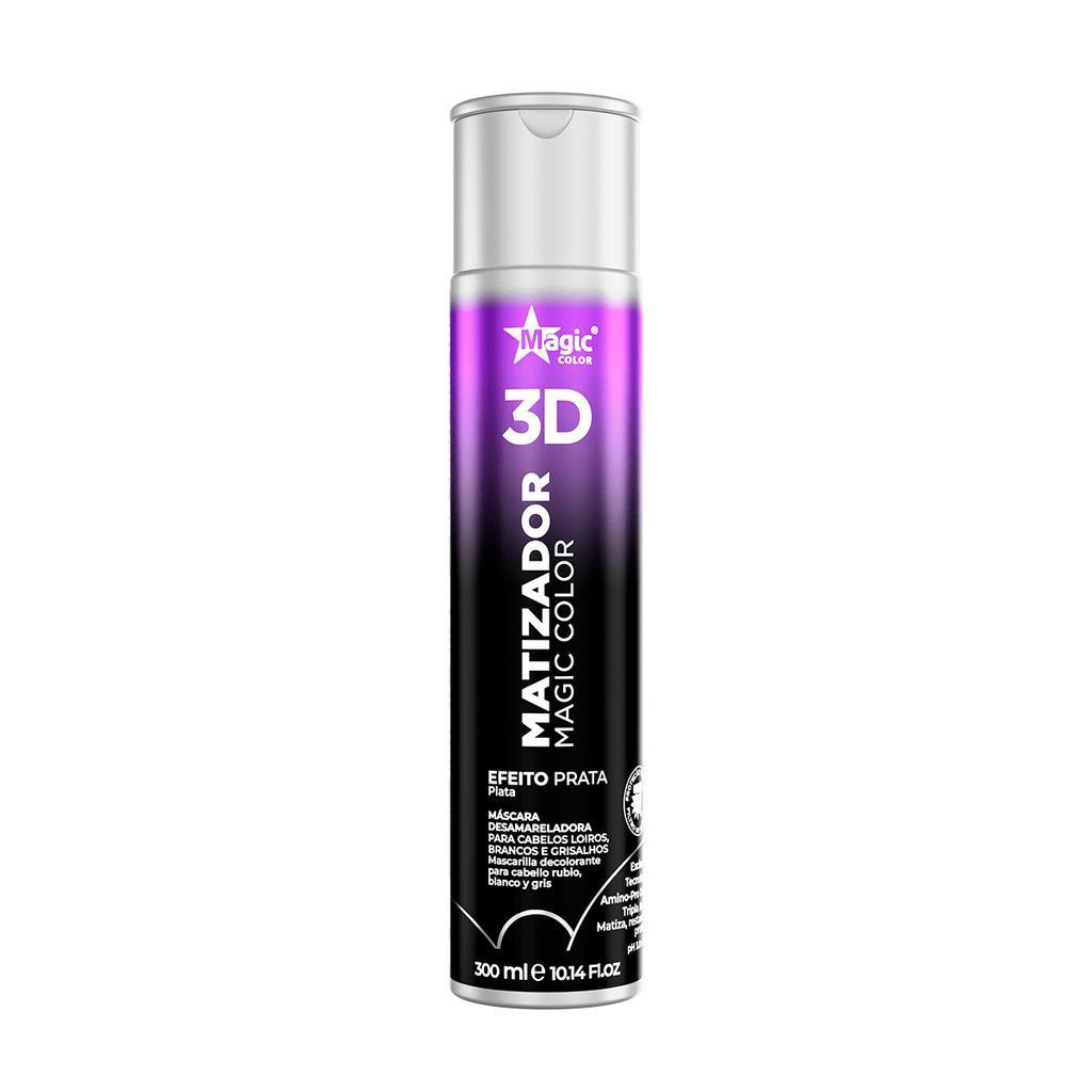 Matizador Magic Color 3D - Efeito Prata - Cabelos Loiros Brancos e Grisalhos - Matiza / Restaura / Protege - Unico com proteção Térrmica - 300ml