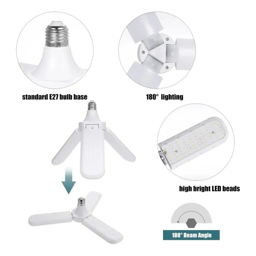 Lâmpada de Led 45w Hélice ventilador pétala tripla tri asas dobrável pétalas luminária