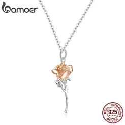 Bamoer Colar De Corrente De Prata Esterlina 925 Com Pingente De Rosa Gra @ @ Ciosa Para Mulheres Bsn190