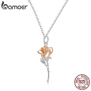 Bamoer Colar De Corrente De Prata Esterlina 925 Com Pingente De Rosa Gra @ @ Ciosa Para Mulheres Bsn190