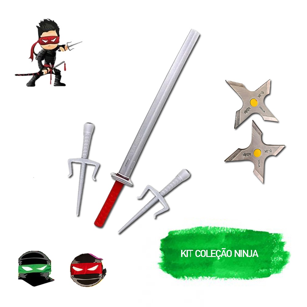 Kit Coleção Ninja Espada Brinquedo Infantil Adaga Faixa Criança Menino Katana