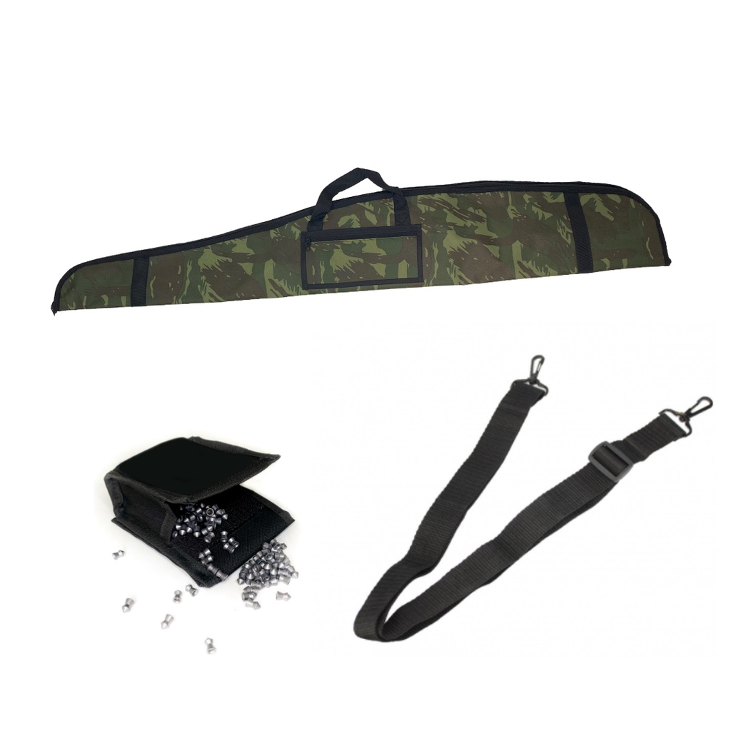 Capa De Carabina 1,20m Camuflada simples + Bandoleira E Porta Chumbo