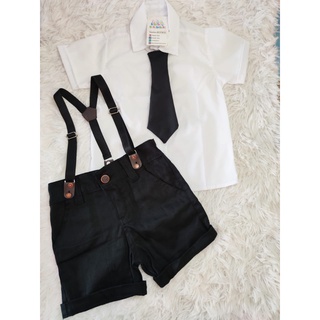 CONJUNTO festa PODEROSO CHEFINHO BRANCA LISA roupa infantil para menino Camisa Gravata Bermuda e Suspensório