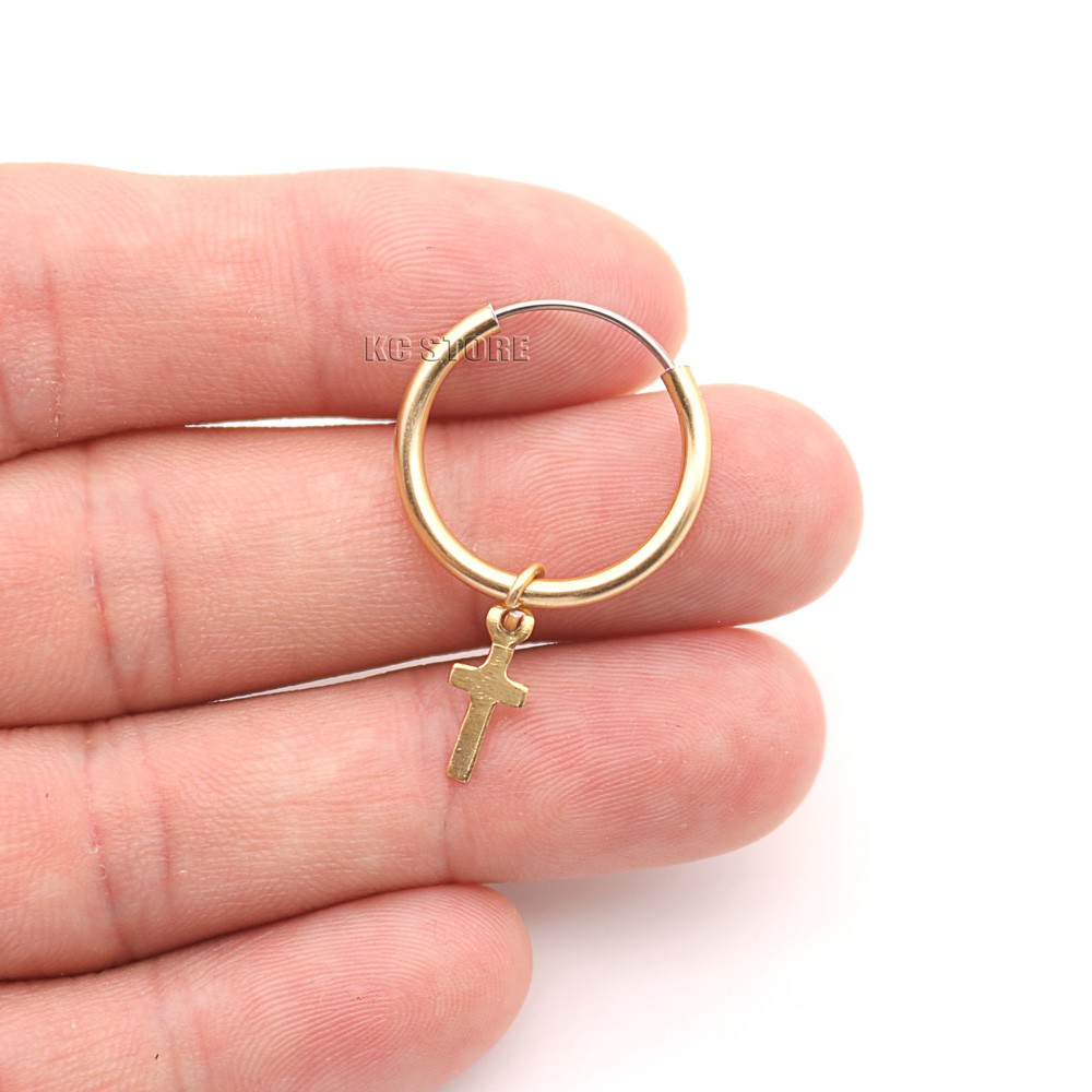 par de BRINCO DOURADO A OURO  masculino feminino argola bandado nao escurece antialérgico pingente cruz crucifixo maior grande 20mm