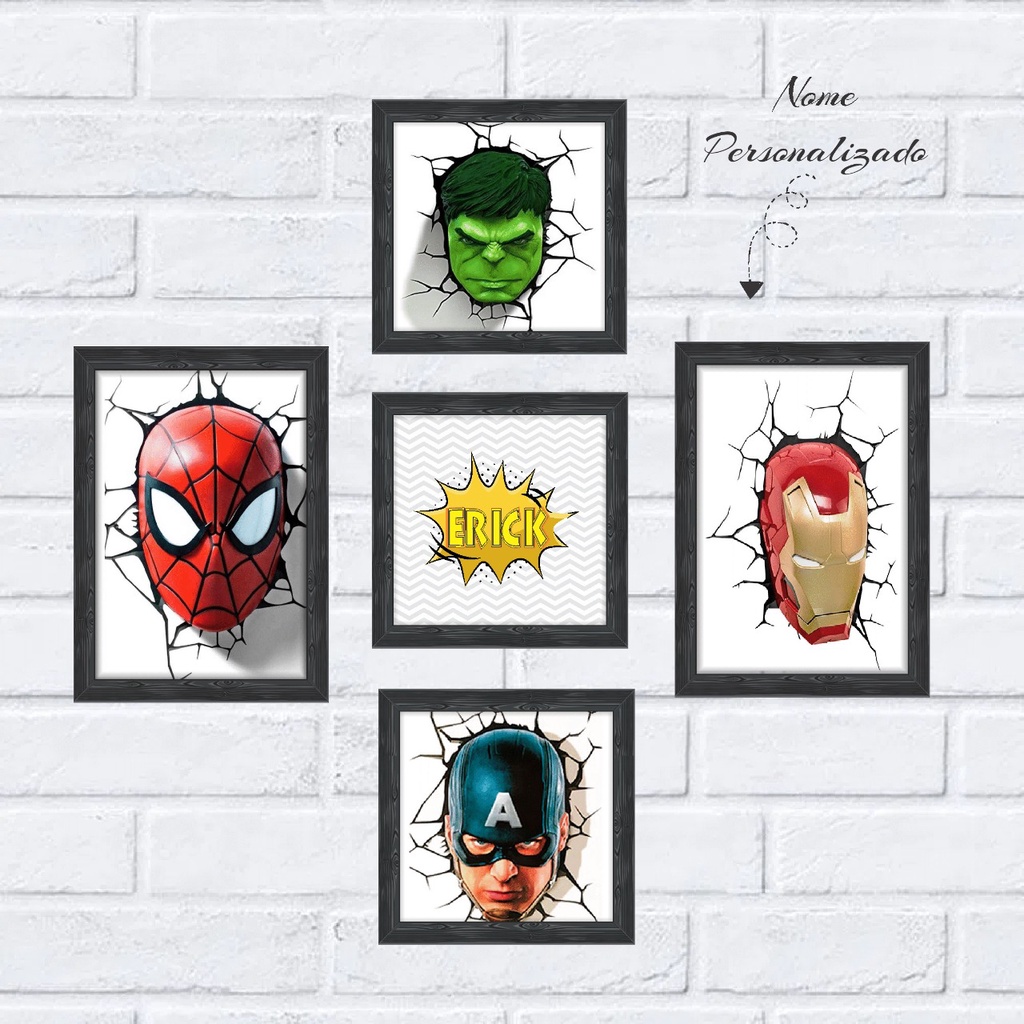 Placas Quadro Super Heróis Vingadores Enfeite Decoração Homem Aranha Quarto Menino Personalizado