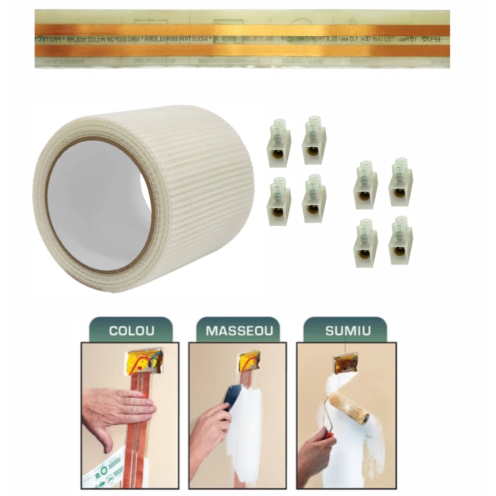 Kit Eletrofita Adesiva 2 pistas (10A/750V): 5 metros + 8 conectores