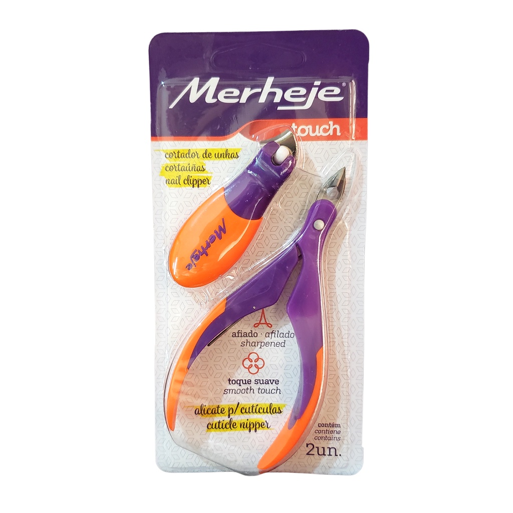 Kit Alicate De Cutícula + Cortador De Unha Merheje Touch Com Cabo emborrachado