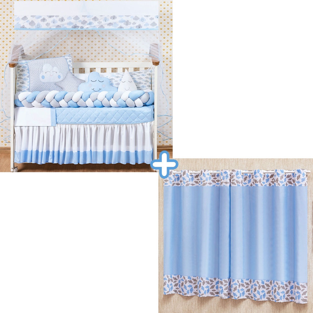 Kit Berço Nuvem Completo Com Cortina Lençol e Naninha 13 Peças Baby GOLD BABY LINHA BABY