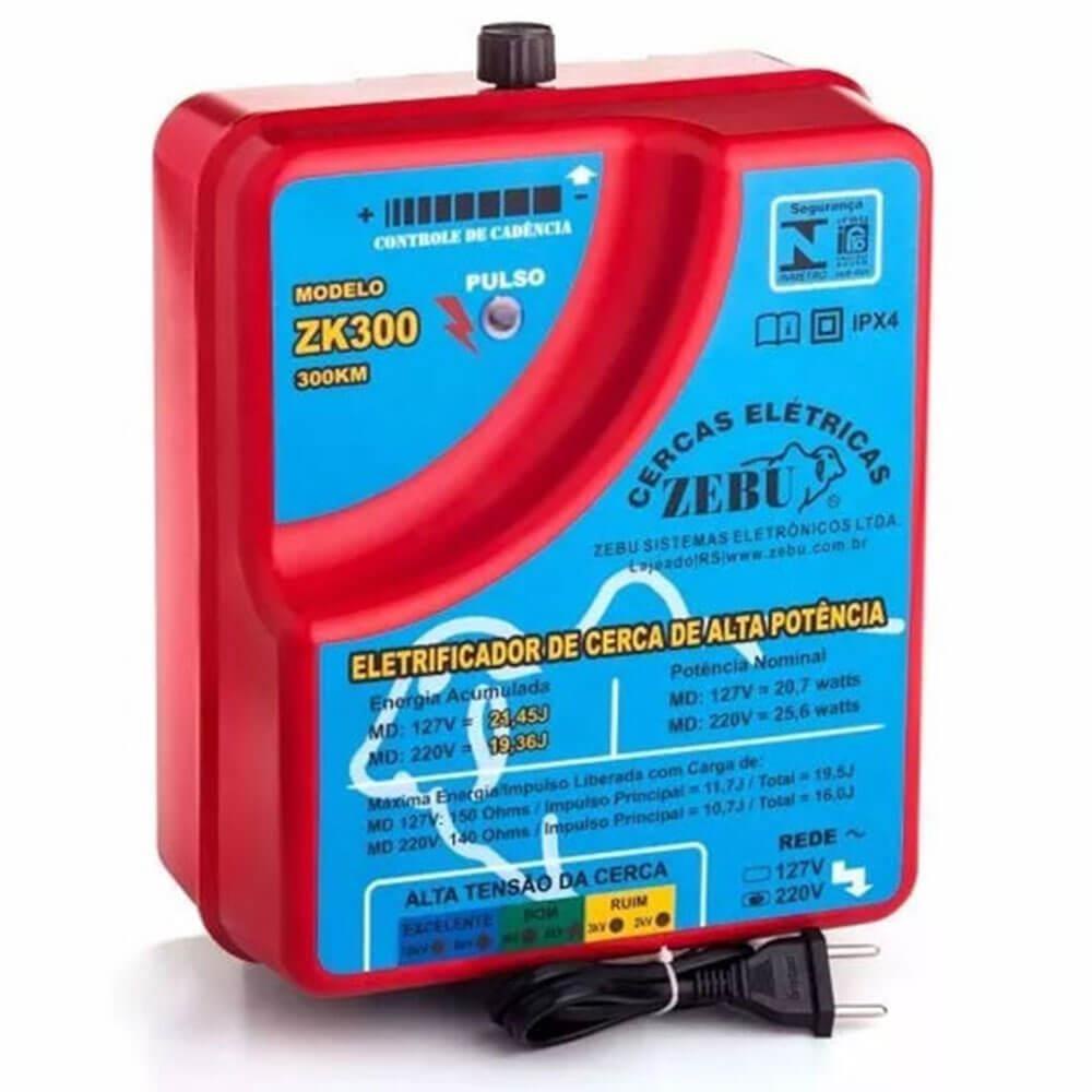 Eletrificador Zebu de Cerca Elétrica Rural 300km Com Regulagem ZK300 127V