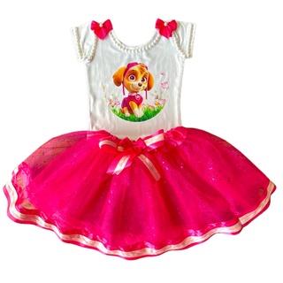 Conjunto com Body Personalizado da Patrulha Canina Sky e Saia de Tule com o Envio Rápido