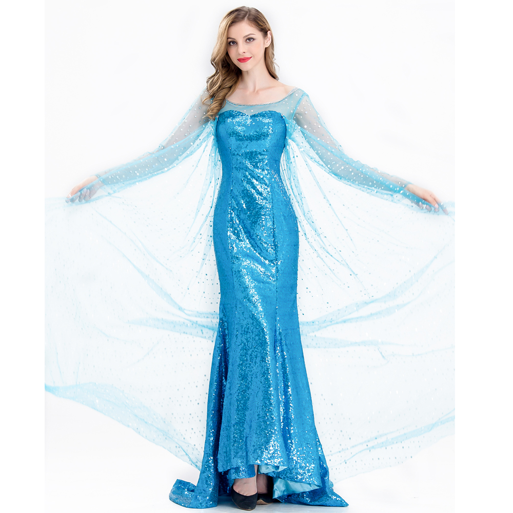 Fantasia Elsa Adulto Frozen Princesa Vestido Longo Cosplay Mulher Adulta De Halloween Carnaval em Oferta na Shopee