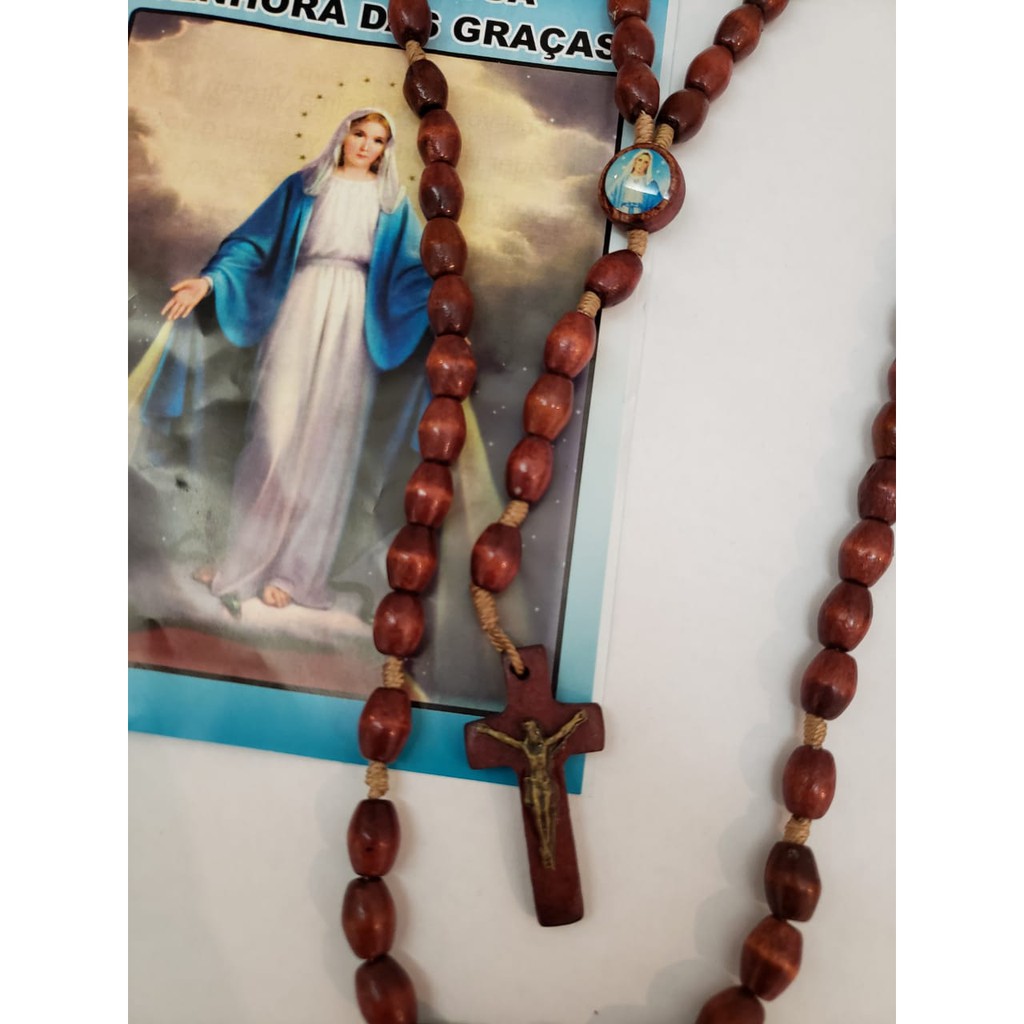 Terço Madeira Nossa Senhora Das Graças Em Madeira 43 Cm-Artigos Religiosos - Católicos-Terco religioso -Terco em madeira