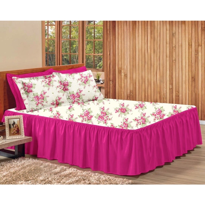 colcha casal Oxford floral com fronhas em Oferta na Shopee