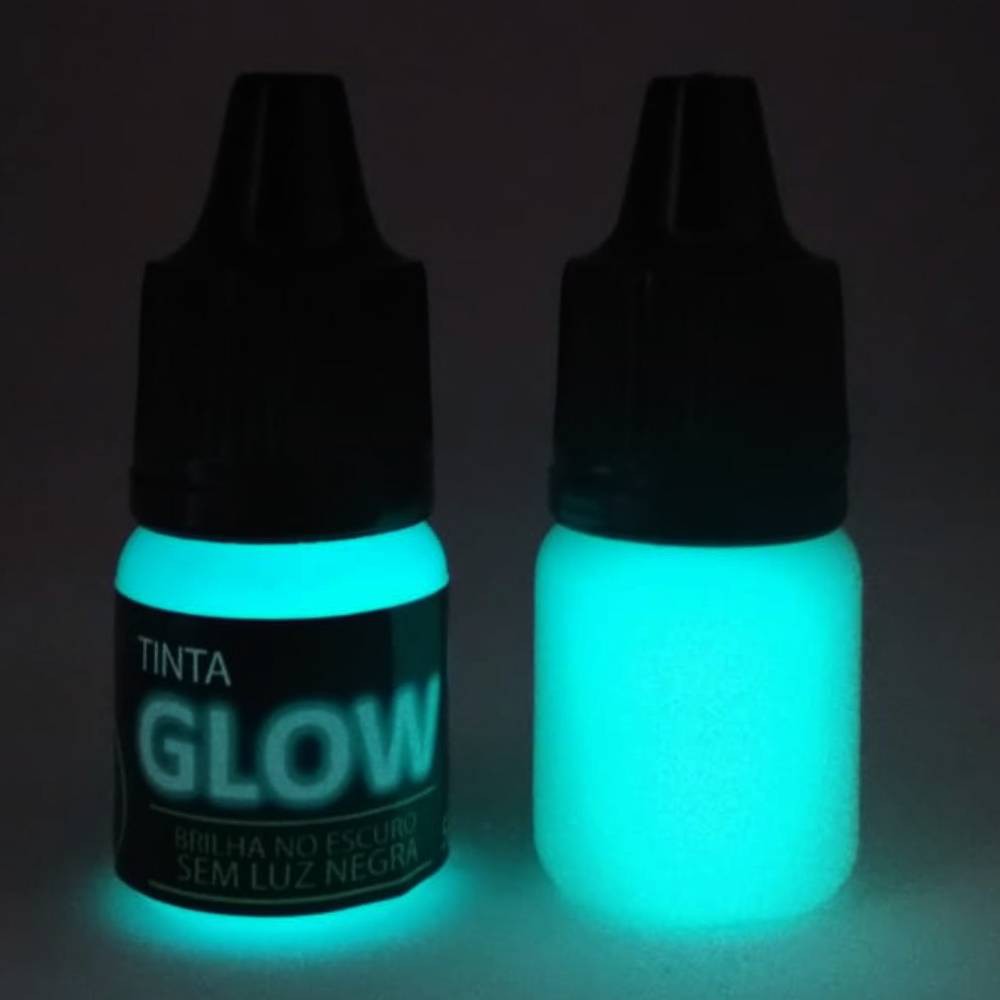 Tinta Glow 5ml C/ Aplicador Brilha No Escuro Sem Luz Negra Fosforescente Neon (Azul Esverdeado)
