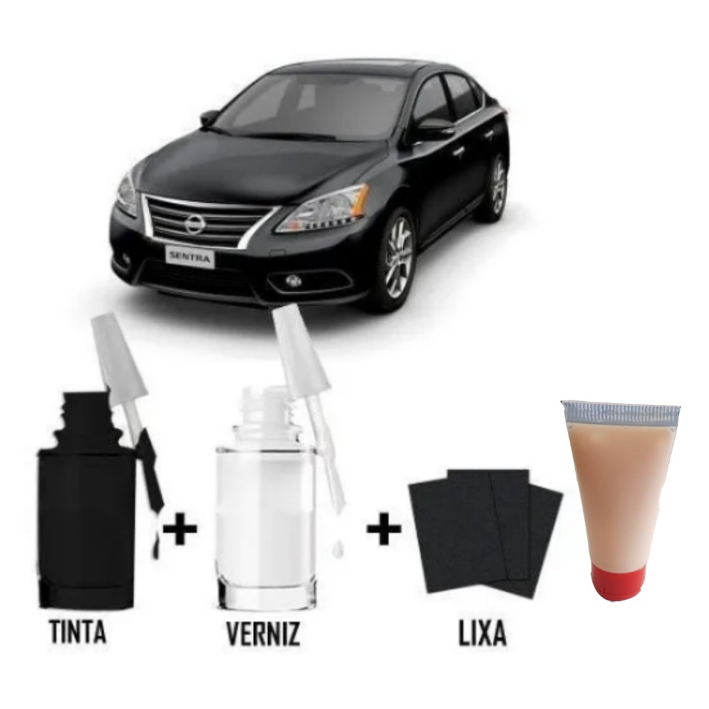 Tinta Tira Risco Automotivo Nissan Sentra Preto 10ml + Cera De Polir 15ml Para Polimento