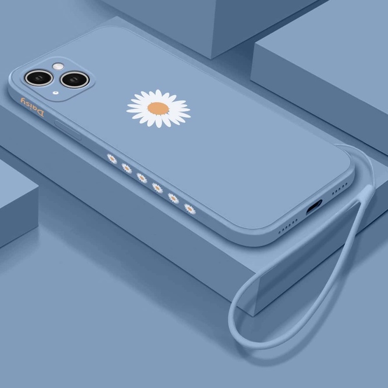 Capinha Capa iPhone 7 8 Plus Se X Xs Xr 11 12 13 Pro Max Case Cordinha Salva Celular Flor Margarida Caso Phone Strap Protege Câmera