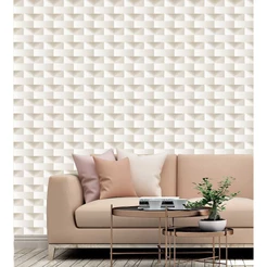 Papel de Parede 3D Tijolinho com efeito de sombras em Tons de Bege