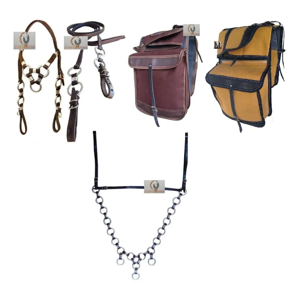 Kit Cabeçada + Rédea + Peitoral + 2 Alforge P / Cavalo