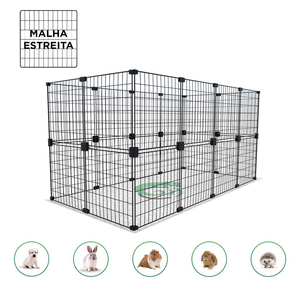 Cercado Porquinho da Índia 60x120x60cm Malha 2,5cm Mini Coelho Filhotes Cachorro Cercadinho Pet