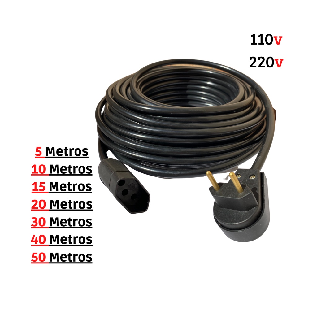 Extensão Elétrica PP 2X1 de 5 á 50 Metros Reforçada Grande Profissional ...