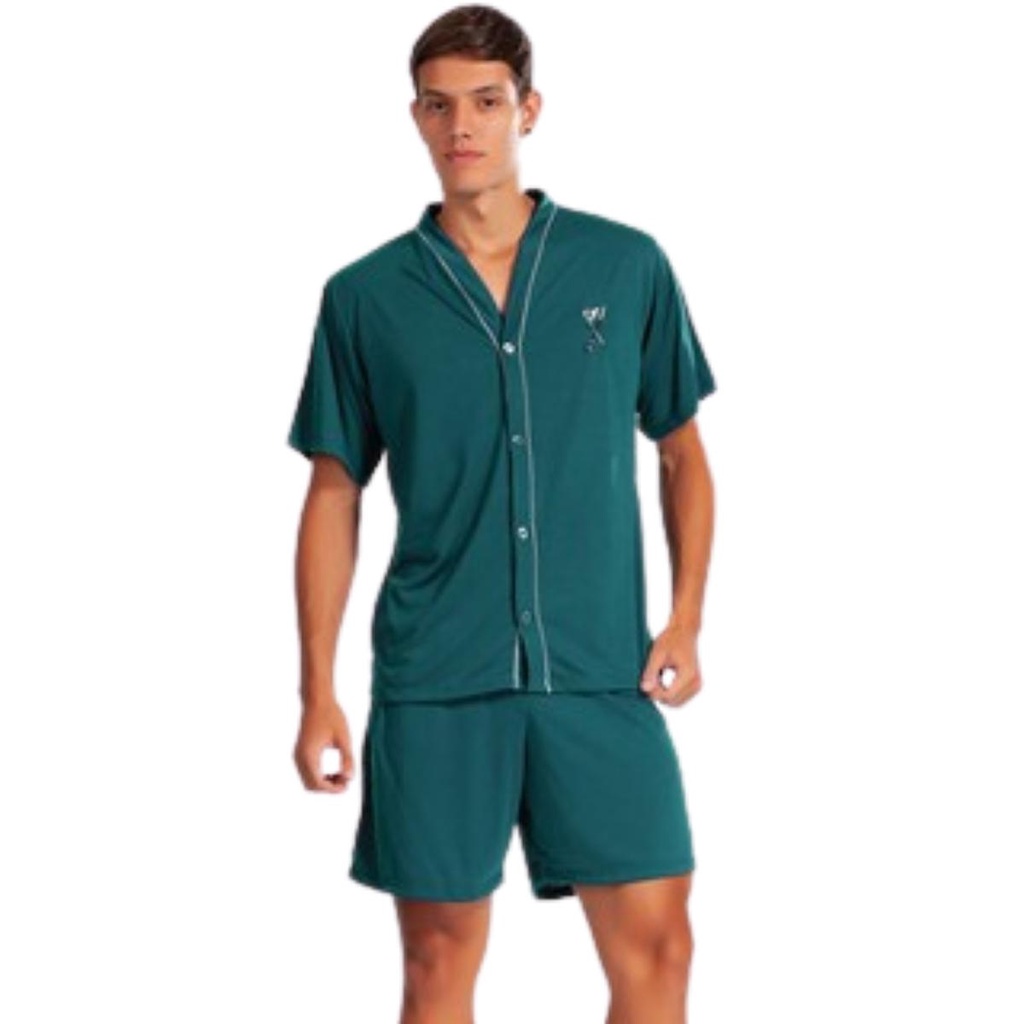 Pijama Adulto Masculino Manga Curta Meia Manga Short Aberto na Frente Homem Cirurgia Hospital Malha