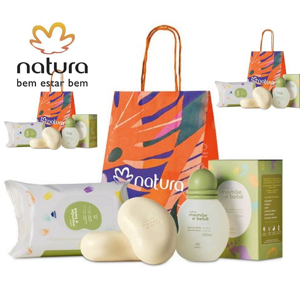 Colonia Mamae Bebe Natura tradicional 100ml mais outros produtos Natura Mamãe Bebê