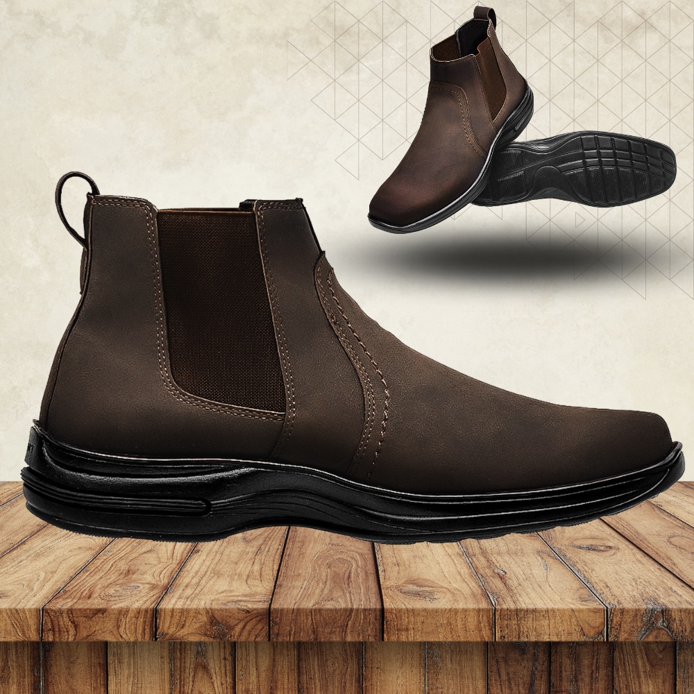 Botina Bota Masculina Casual de Couro Nobuck Confortável Solado de Borracha Macia Envio Imediato
