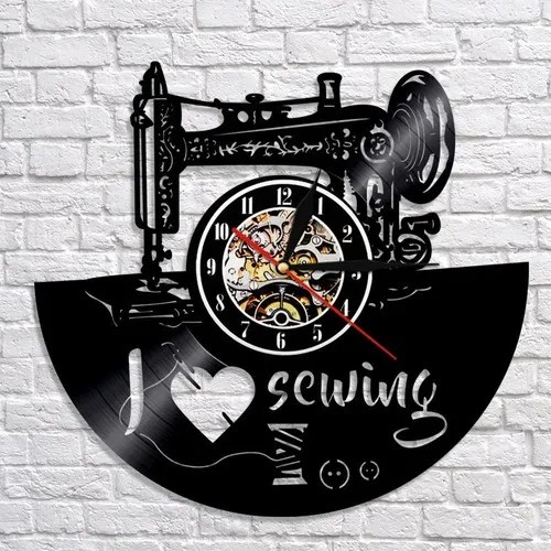 Máquina de Costura - Relógio Disco De Vinil Decoração