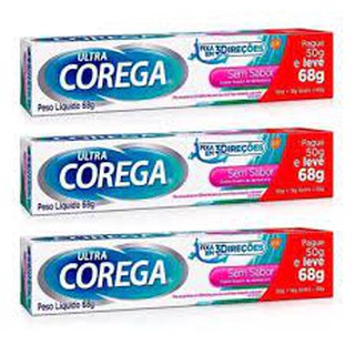 Kit 3 Corega Sem Sabor Fixador De Dentaduras 68g
