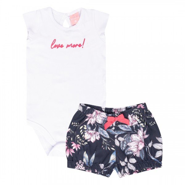 Conjunto Bebê Feminino Body Cotton - Short Cotton Floral Tmx - tam P