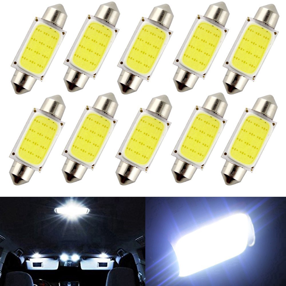 J&M 10pcs Feston Luz De Teto Led Cob Lâmpada Para Carro Dc12V 1.5w De Placa Transparente/Decen Um De 31/36/39/41mm Interior/Branco Mapa em Oferta na Shopee