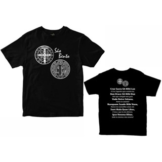 Camiseta de São Bento com Oração nas Costas Rainha do Brasil preto em Oferta na Shopee