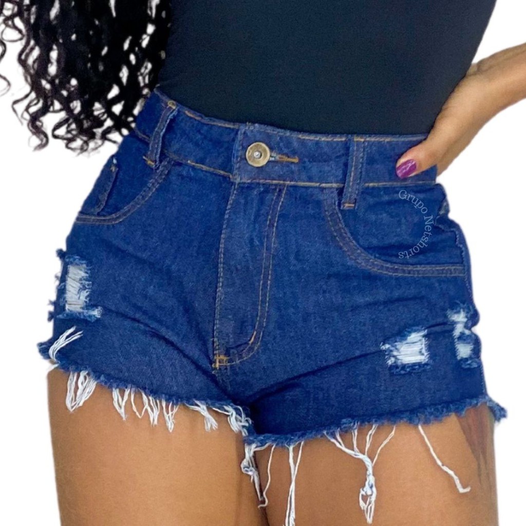 Shorts Jeans Luxo Feminino Cintura Alta Detonado Hot Pants Destroyed BeeCost