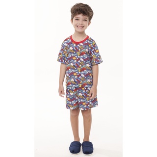 Pijama infantil menino verão curto manga curta pijamas menino criança verao pijama curto verão malha