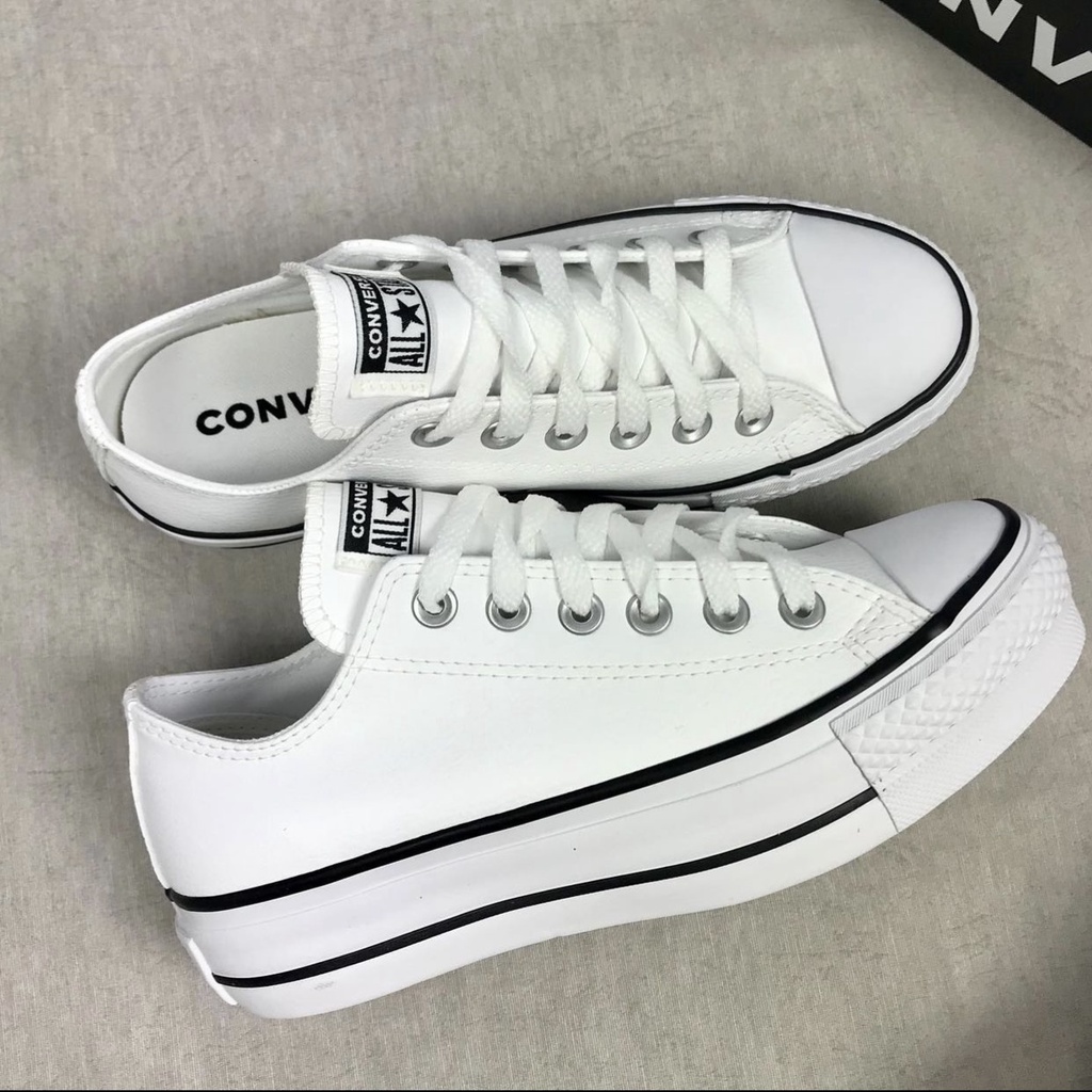 Converse All Star Plataforma Bege Couro