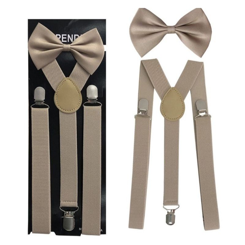 kit suspensório ajustável adulto masculino bege mais azul marinho