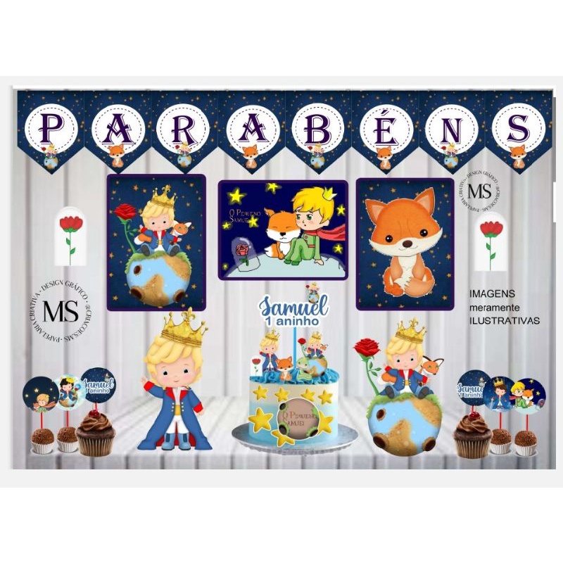 Kit Festa O Pequeno Príncipe  Personalizado Só um Bolinho | Mesversário Aniversário | 40 itens | Decoração