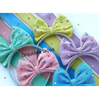 Laço de menina, tiara jeans, arquinho jeans, laço escolar  infantil. em Oferta na Shopee