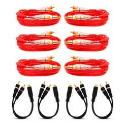Kit 6 Rca 1 Metro Vermelho + 4 Cabos Y 2 Machos 1 Fêmea