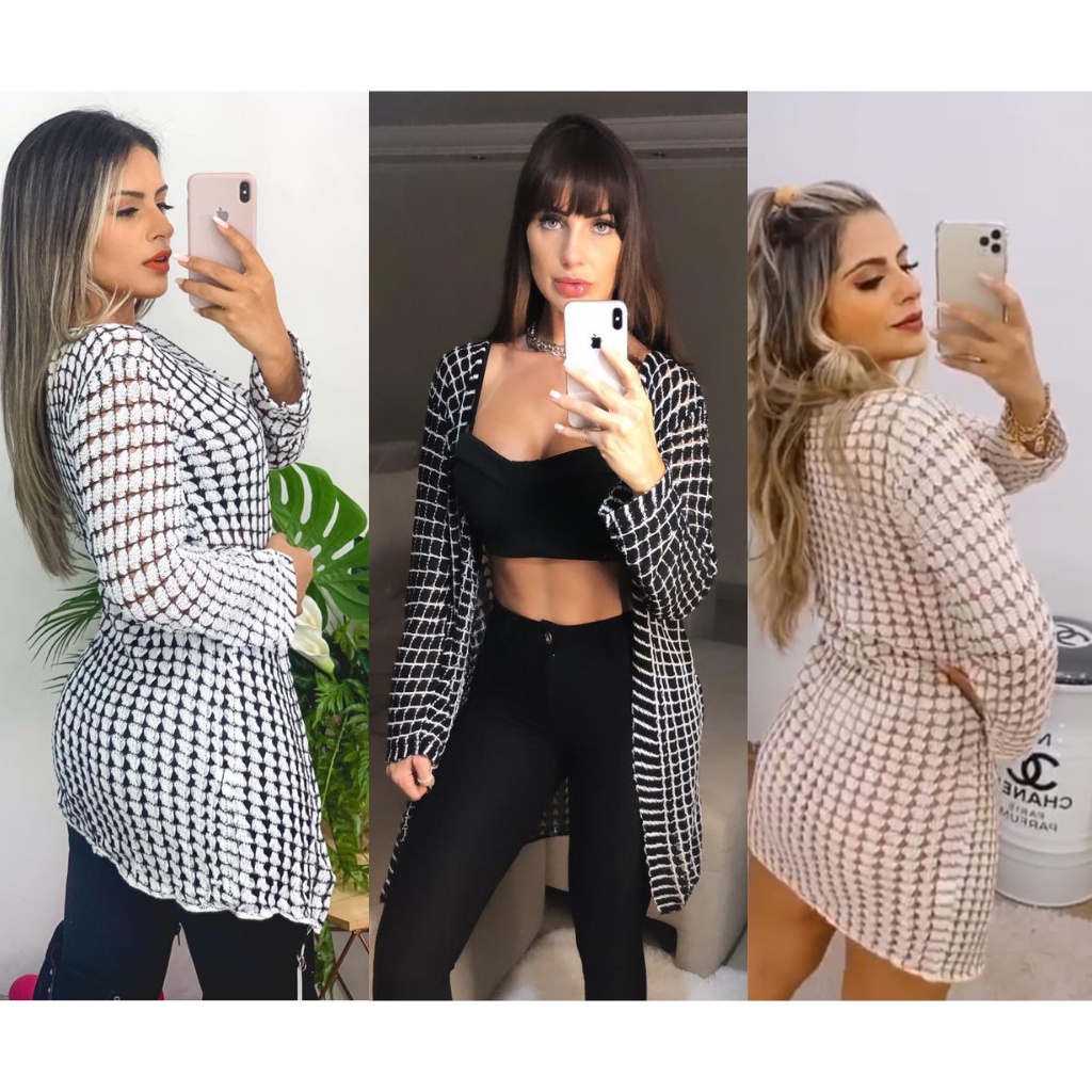 Kimono Tricô Blusa Com Trama Vazadinha lindo um Luxo Tricot