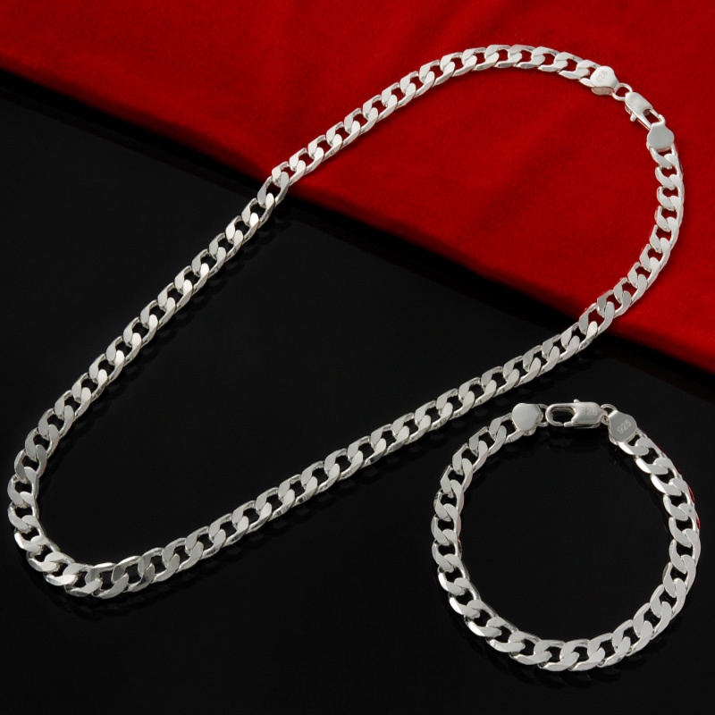 Cojunto Corrente+pulseira 3 4 5mm clássico geometria corrente carimbado pulseira de prata colar para homens feminino conjunto de jóias moda festa presentes christma